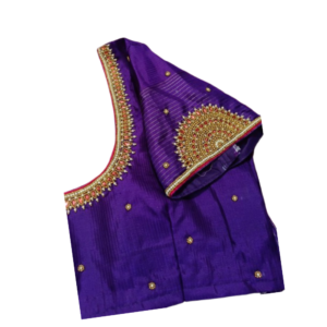 Royal purple silk blouse with heavy aari embroidery neckline and sleeve motif embroidery – iboutik.in