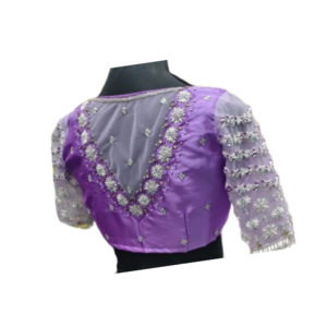 Lavender blouse with net yoke, floral stone embroidery and net sleeves design – iboutik.in