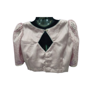 Pastel pink blouse with diamond cut keyhole neckline and puff net sleeves – iboutik.in
