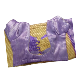 Lavender silk blouse with puff sleeves and zigzag neck patch with button detailing – iboutik.in