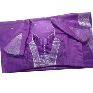 Royal purple silk blouse with silver brocade panel, pleated front and button detailing with piping – iboutik.in