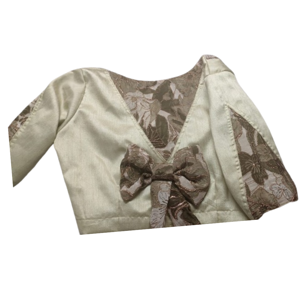 Cream Floral Bow Designer Blouse