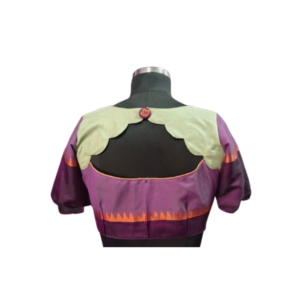 Royal purple back open blouse with mint scallop yoke and zigzag border detailing – iboutik.in