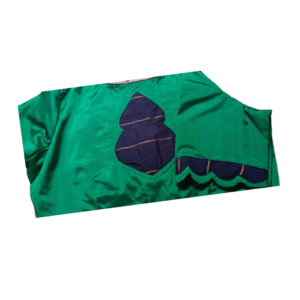 Emerald green silk blouse with navy applique back cut design and scallop patch detailing – iboutik.in