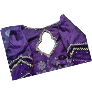 Royal purple silk blouse with heart back cut design and mirror stone border work – iboutik.in