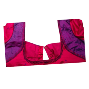 Hot pink silk blouse with purple contrast panel and handcrafted stitch border neckline – iboutik.in