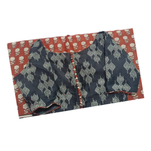 Navy blue printed blouse with front button detailing and contrast piping – iboutik.in