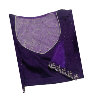 Dark purple silk blouse with lavender net yoke and stone dot work with designer sleeve border – iboutik.in