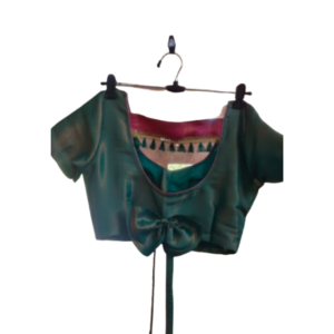 Dark green satin blouse with front bow knot and designer back detailing – iboutik.in