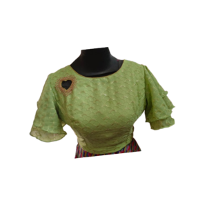 Pista green designer blouse with heart cutwork embroidery and ruffle sleeves – iboutik.in