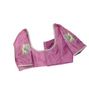 Mauve pink silk blouse with peacock embroidery on sleeves and bead dot work – iboutik.in