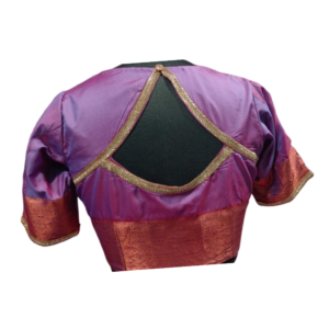 Purple silk blouse with copper zari border and diamond back cut design – iboutik.in