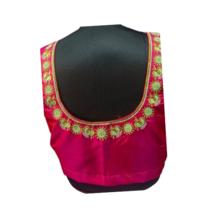 Rani pink U back neck blouse with mango and floral embroidery border work